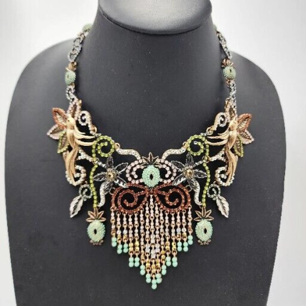 ZARA Rhinestone Encrusted Bird Pineapple Flower Bib Collar Statement Necklace